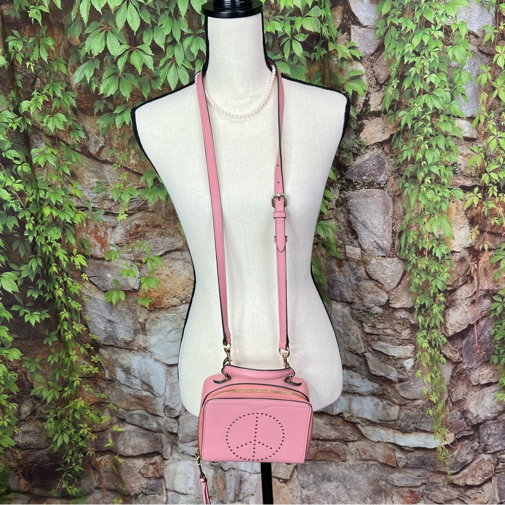 REBECCA MINKOFF Y2K Style Dusty Pink Perforated Peace Sign Crossbody Bag - Picture 6 of 11